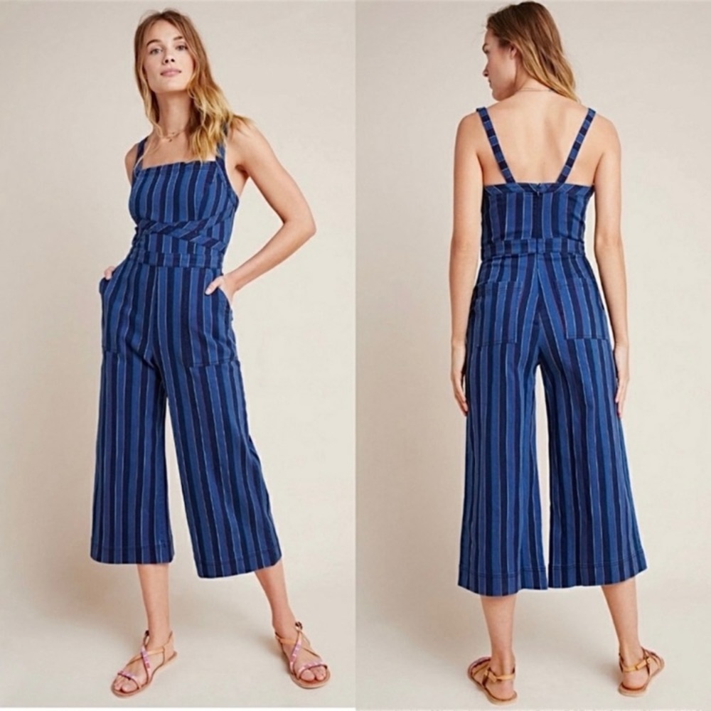 NWOT Anthropology Striped Blue Jumpsuit